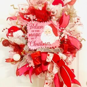 Festive Red and Pink Christmas Wreath